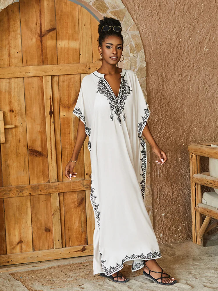 Embroidery Printed Long Dress Cover Up