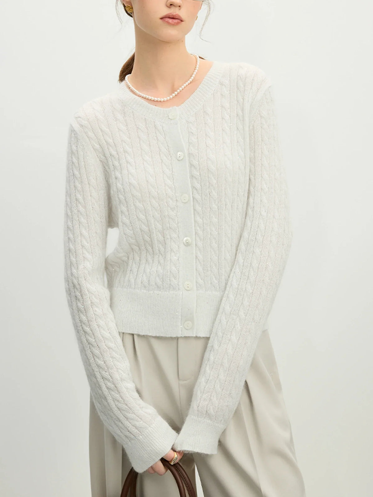 Beaded Round Neck Silk Blue Cardigan