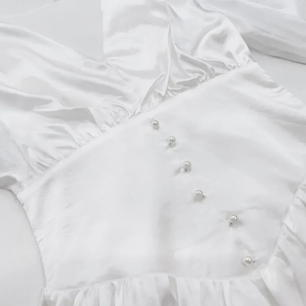 Deep V-Neck Puff Sleeve Corset Waist Bubble Skirt Mini Dress - View 7