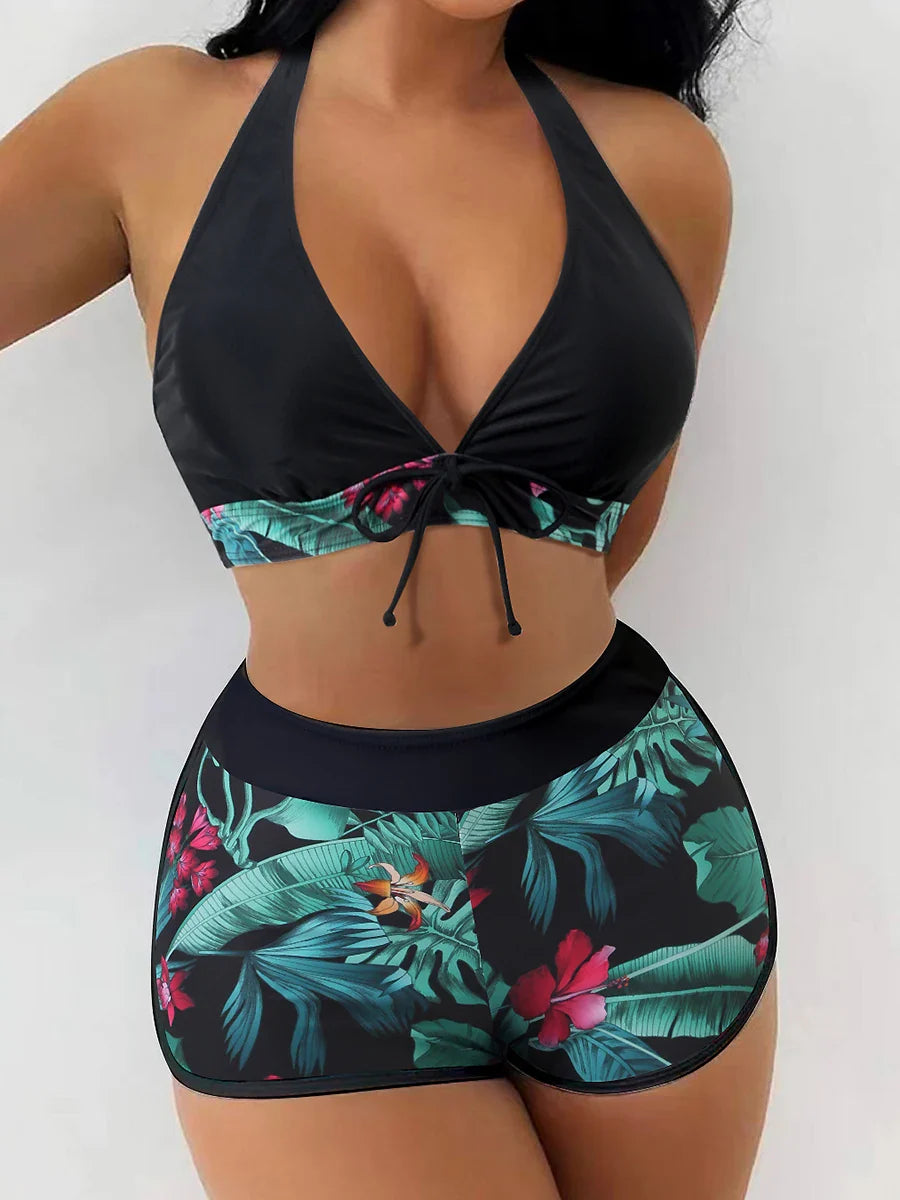 Halter Print Shorts Bikini Two Piece Set