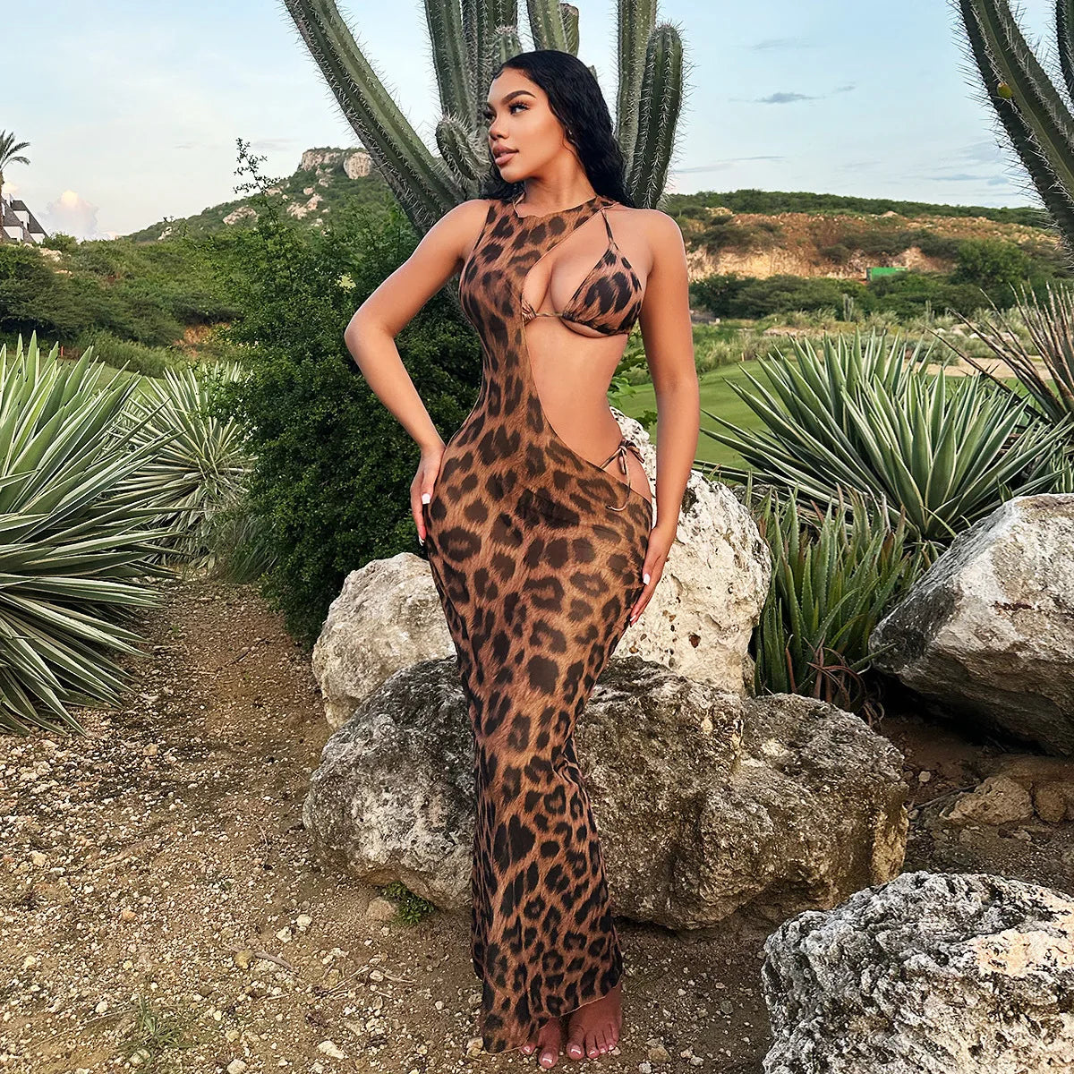 Cutout Leopard Bodycon Sexy Three Piece Swim Sets - Fashionpara