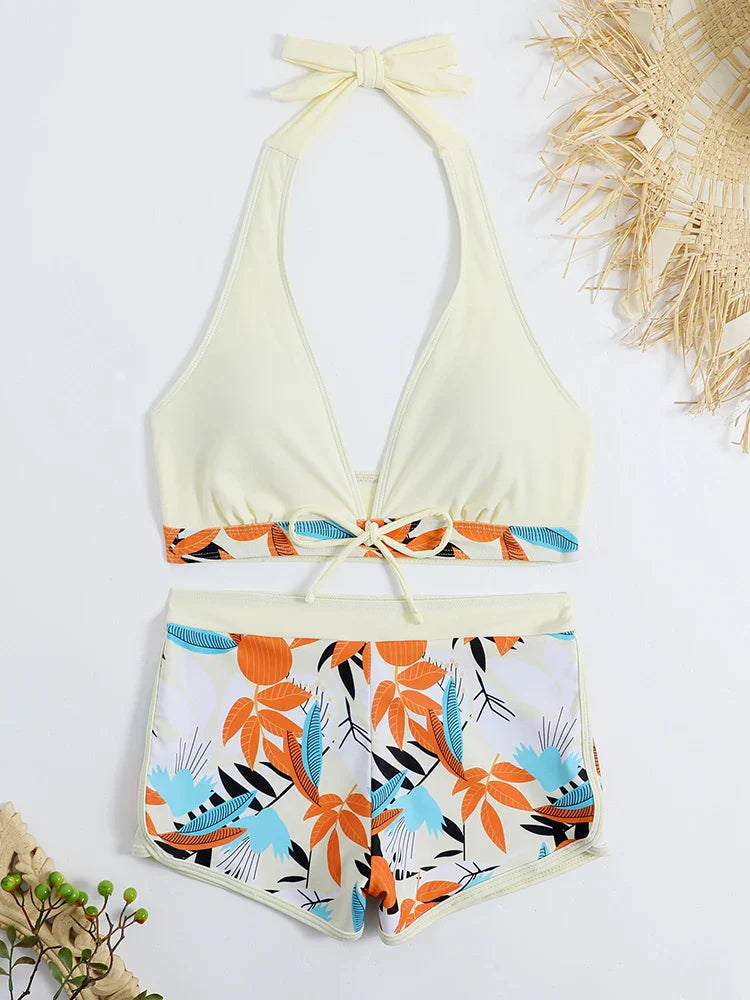 Halter Print Shorts Bikini Two Piece Set