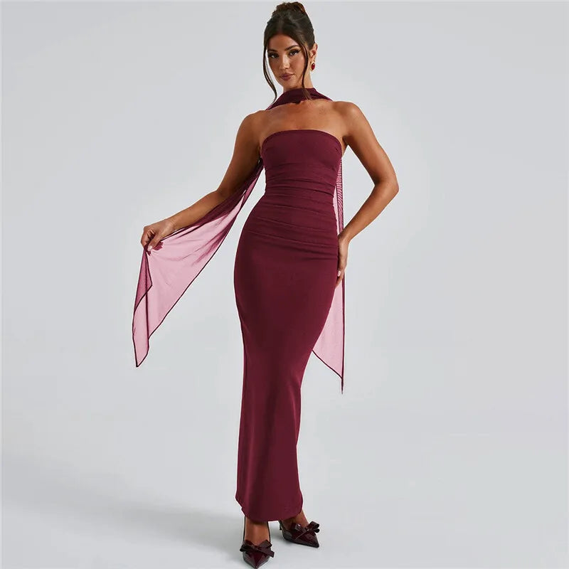 Strapless Ruched Bodycon Maxi Gown - View 7