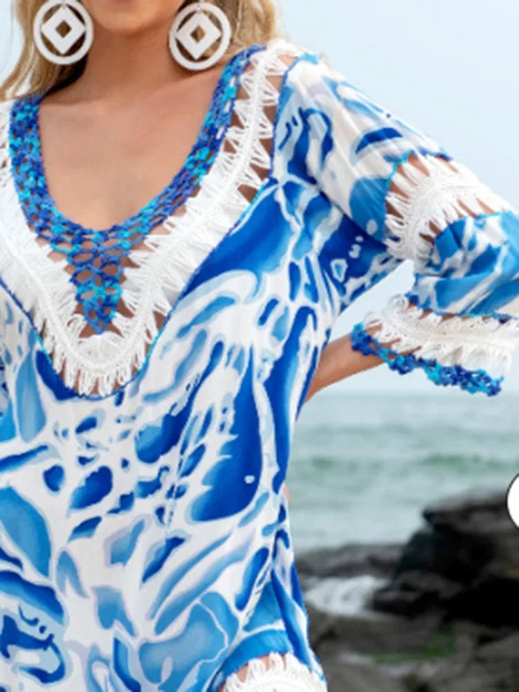 Spliced Tassel Bikini Cover Up