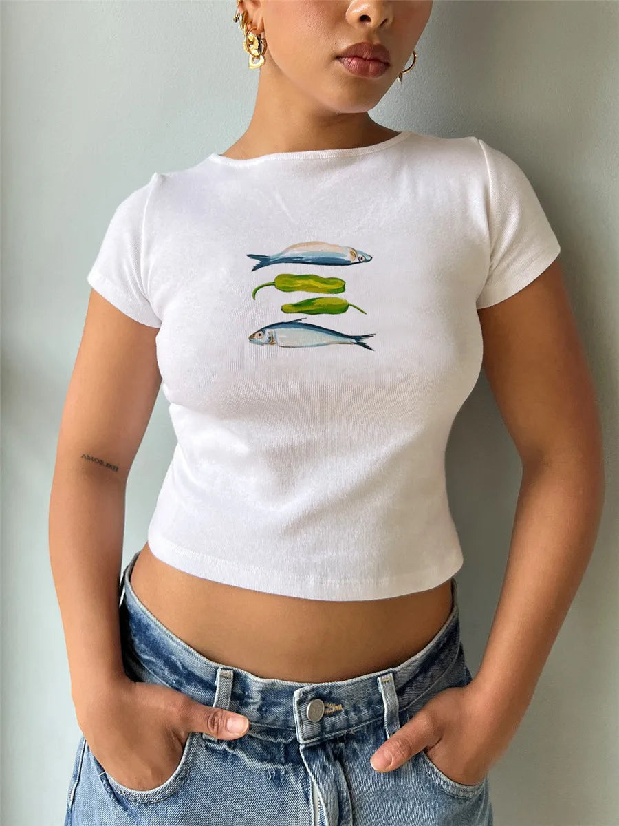 Fruit Print Slim Fit Crew T-shirt