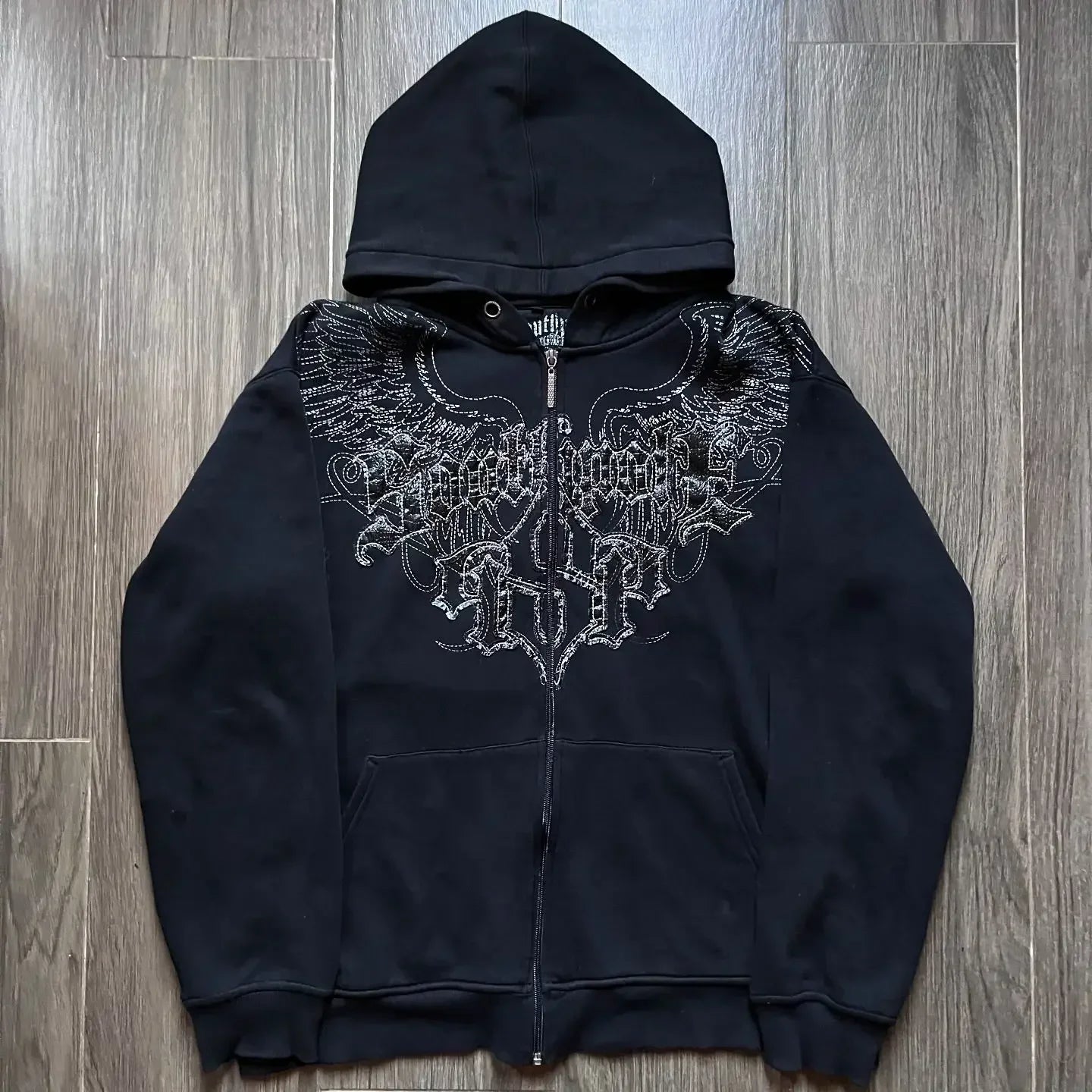Dark Oversized Design Zip Hoodie