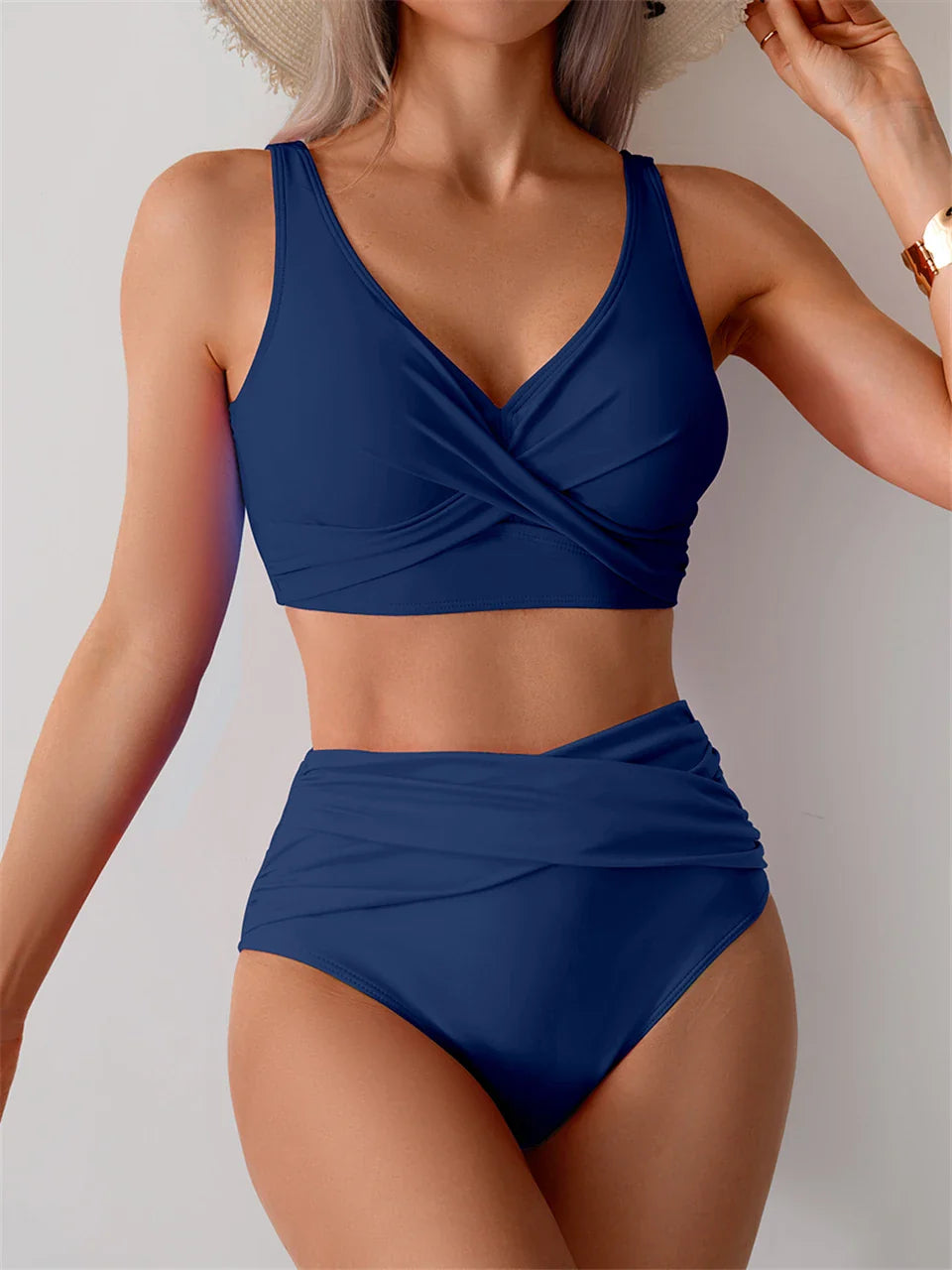 Front Cross High Waist Bikini Set - Fashionpara