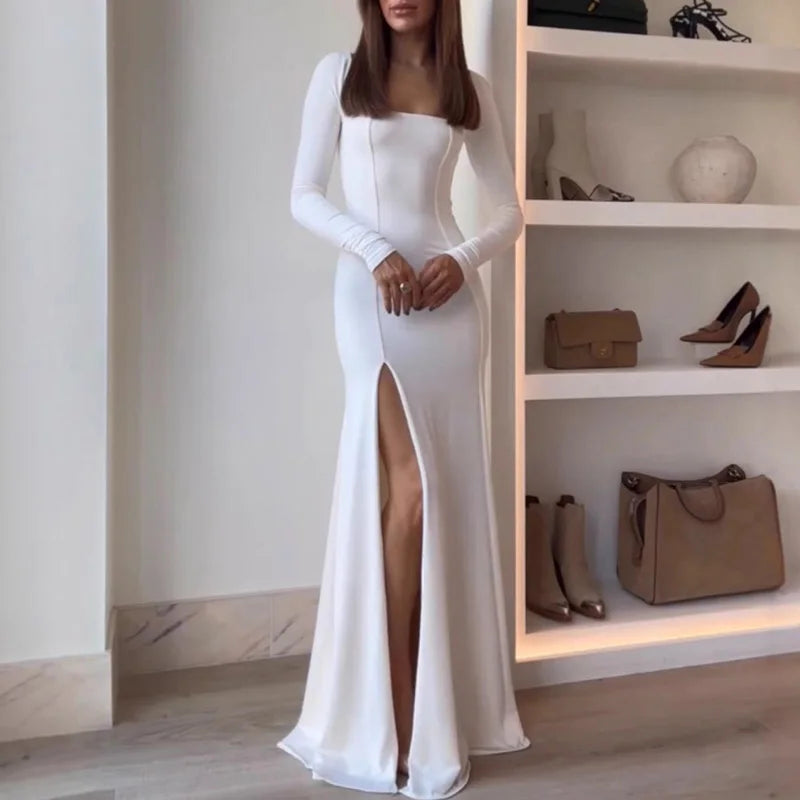 Elegant Long Sleeve Square Neck Party Dress for Women