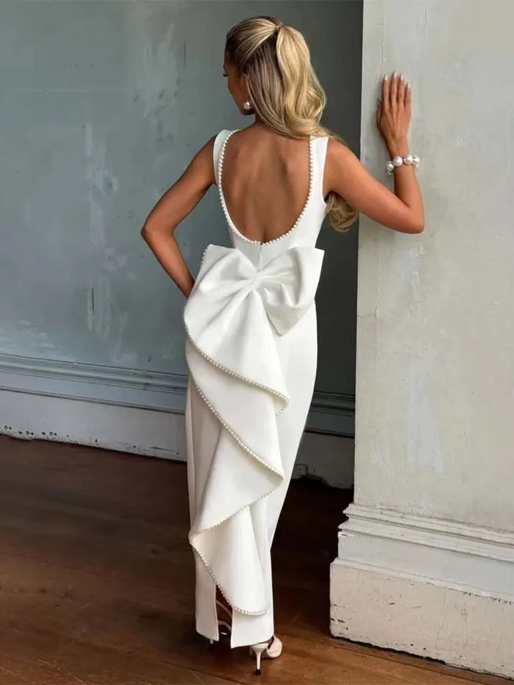 Pearl Bow Waist Wrap Backless Mini Dress - View 10