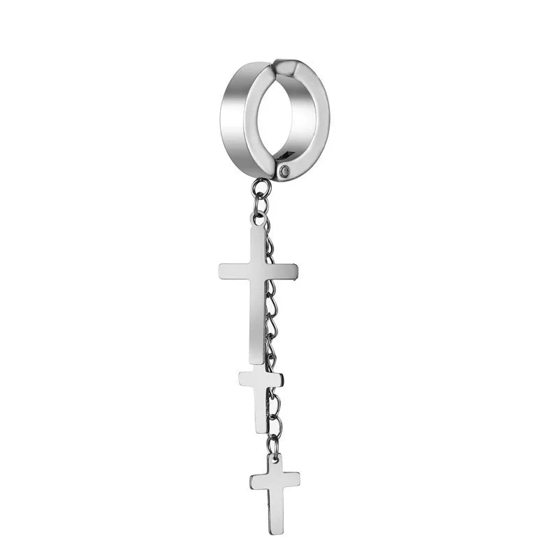 Genderless Punk Cross Fringe Chain Clip Earring