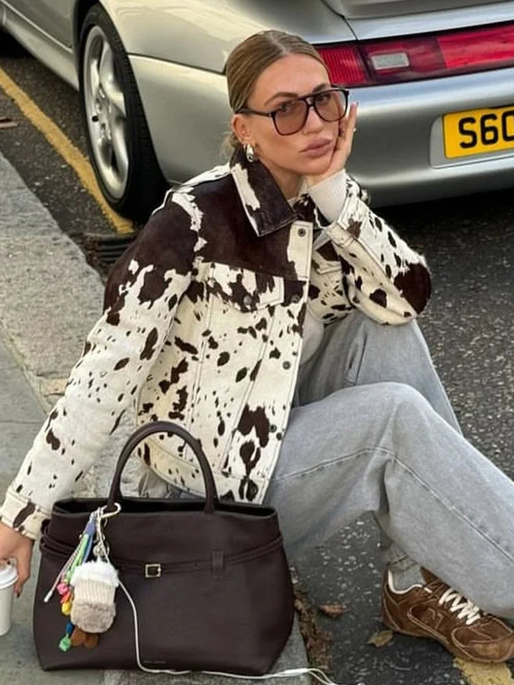 Printed Lapel Casual Splice Jacket - Fashionpara