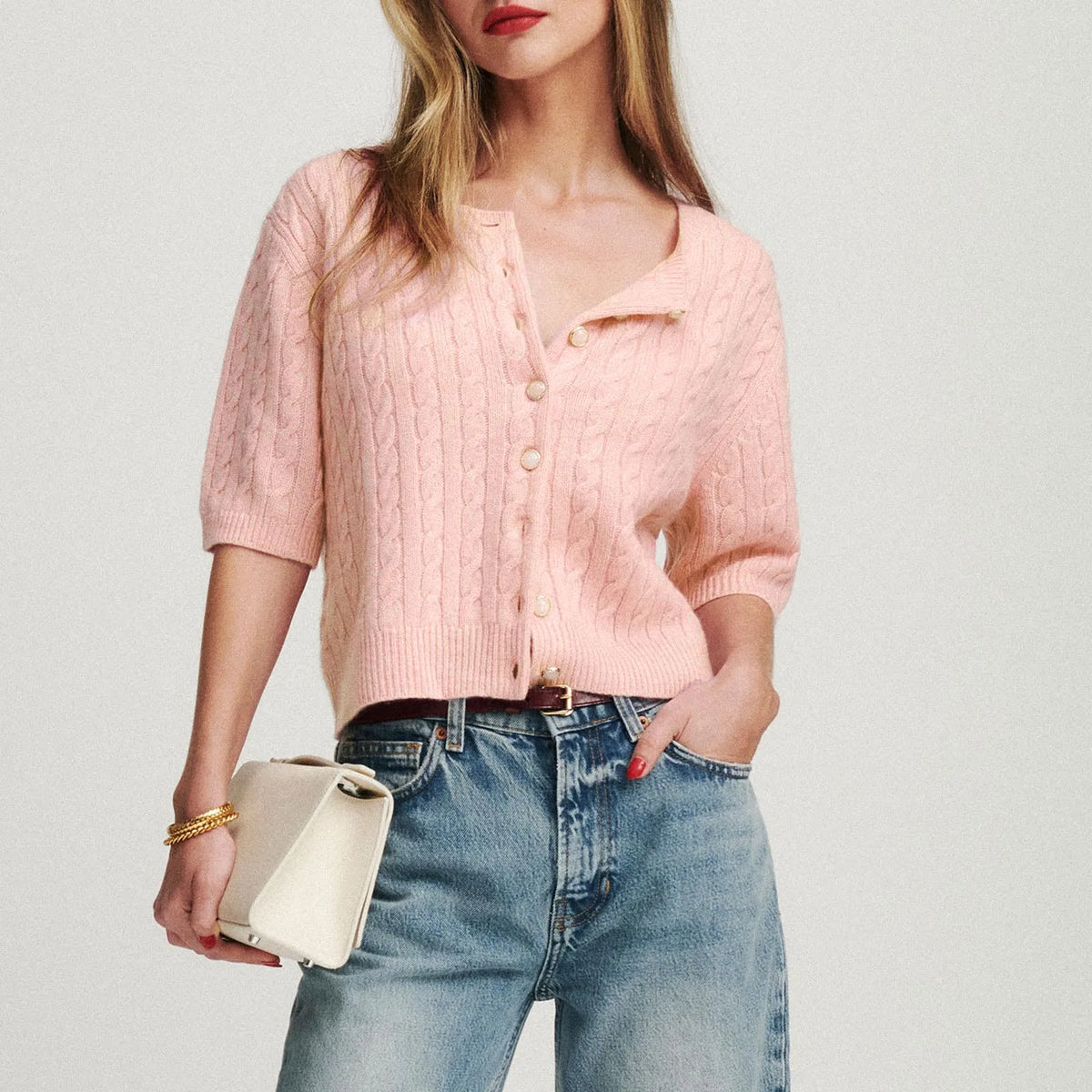 Cashmere Button Down Short Sleeve Cardigan