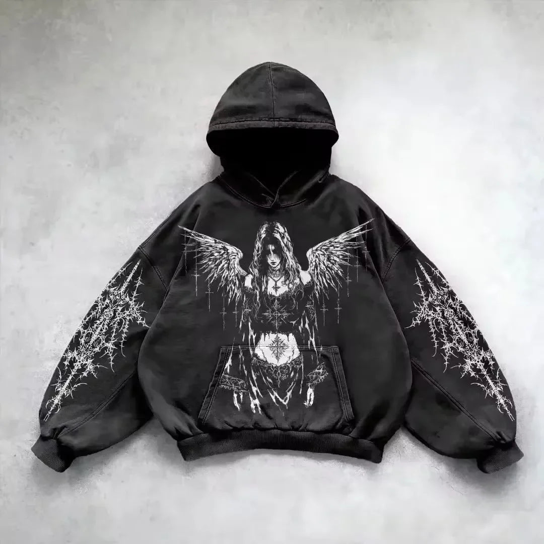 Vintage Y2K Gothic Printed Zipper Hoodie