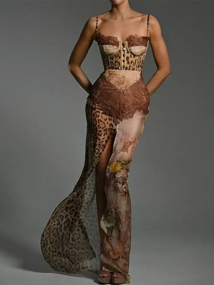 Leopard Mesh Patchwork Maxi Dress - View 4