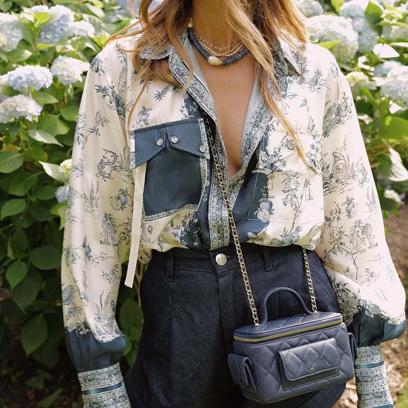 Fashionpara Vintage Patterned Long Sleeve Loose Blouse