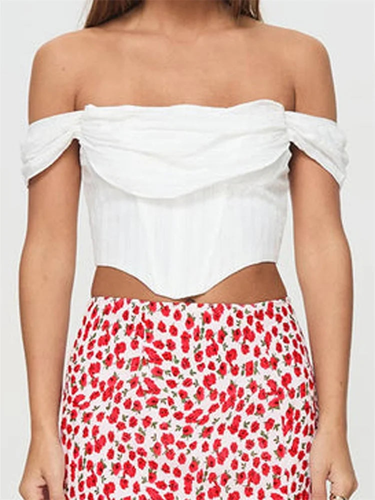 Off Shoulder Solid Zip Backless Tee Crop Top