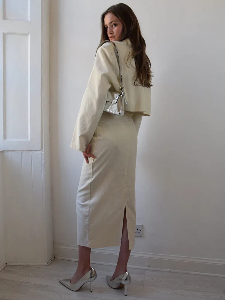 Button Skirt Coat Party Suit - Fashionpara