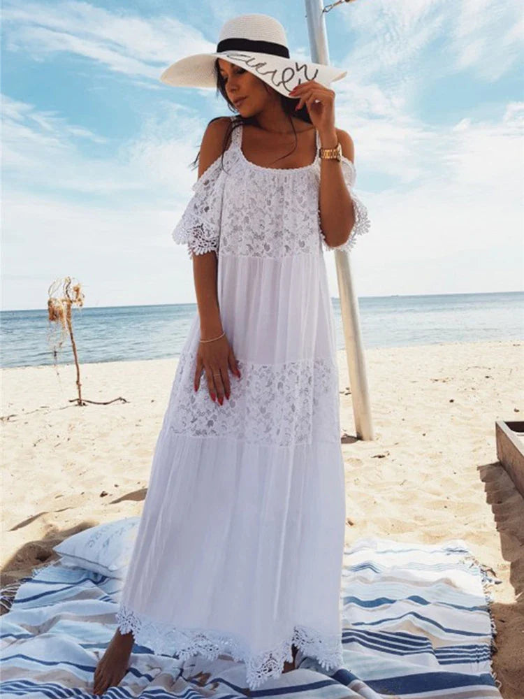 Lace Off Shoulder Bikini Cover Up