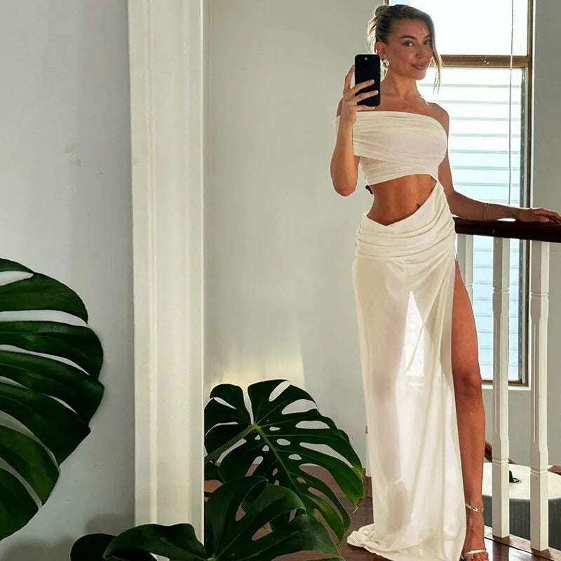 Mesh Backless One - Shoulder Long Dress - View 7