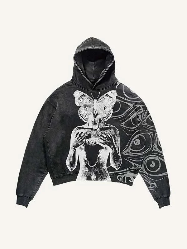 Dark Skull Print Oversized Hoodie