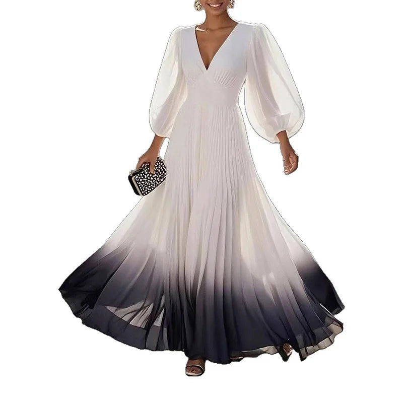 Elegant Gradient Print A-Line Evening Dress for Women