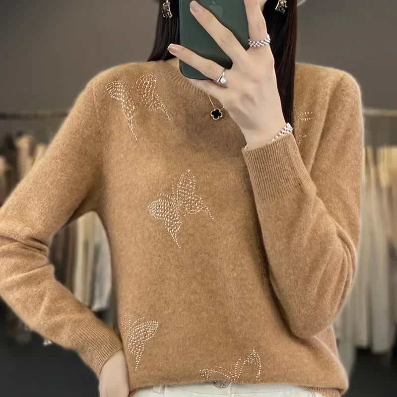 Crew Neck Butterfly Embellished Knit Sweater 7