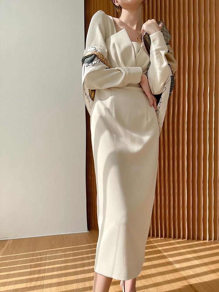 Satin Square Neck Long Sleeve Wrap Midi Dress - View 12