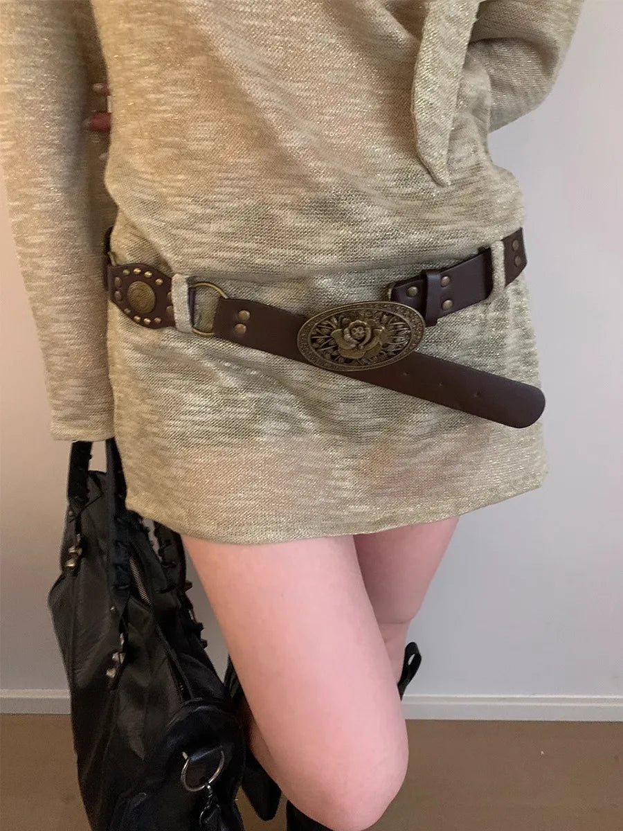 Vintage Y2K Dark Bohemian Wide Brown Belt