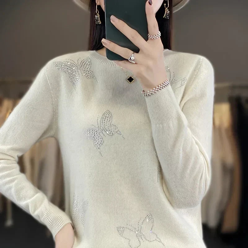 Crew Neck Butterfly Embellished Knit Sweater 6