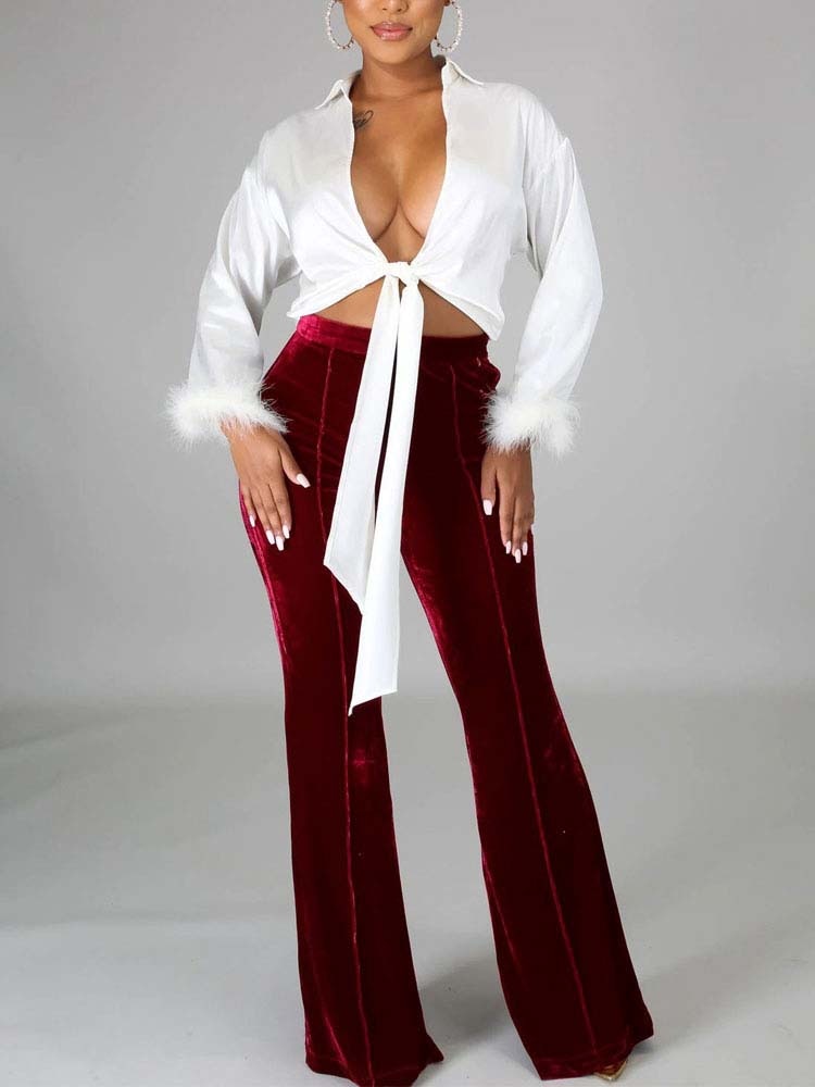 Velvet Velour Flared Bell Bottoms High Waist Pants