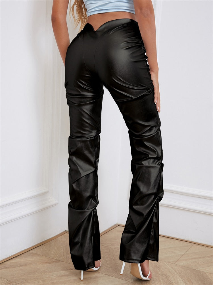 Gianny Shiny Faux Leather Pleated Pants
