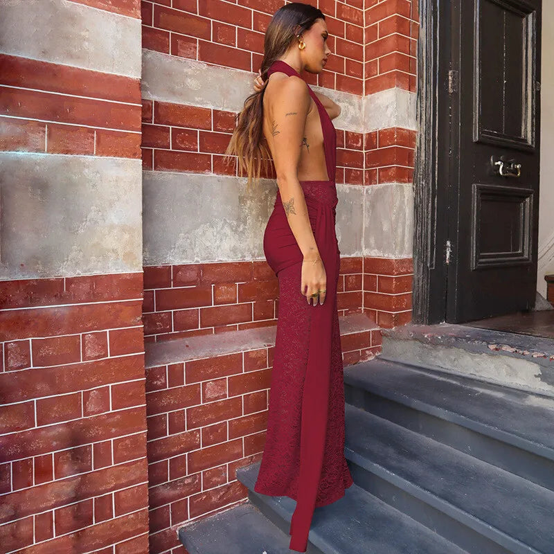 Halter Deep V Neck Lace Sleeveless Long Dress - View 18