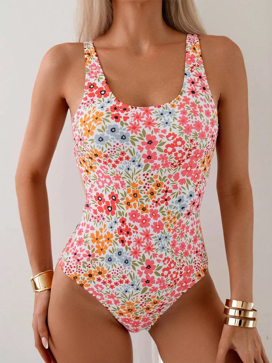 Sexy Floral Square Neck One Piece Set