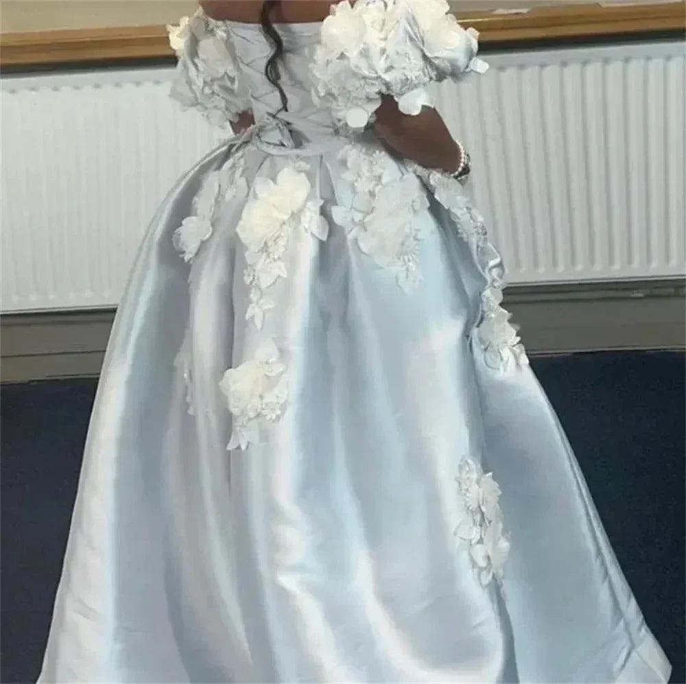 Satin Off Shoulder Puff Sleeve Corset High Low Mini Dress - View 3