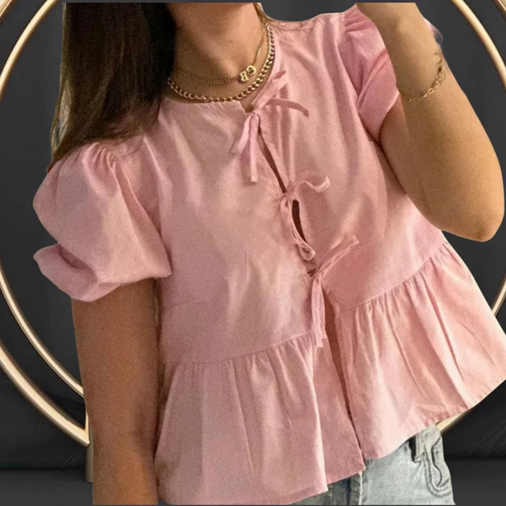 Elegant Peplum Puff Sleeve Blouse