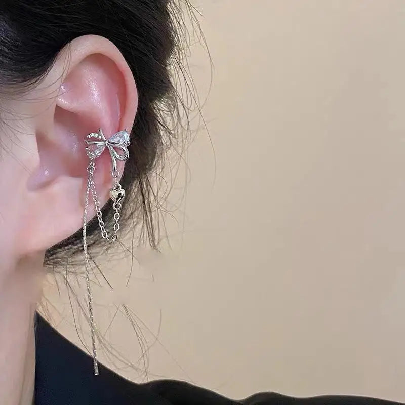 Rose Quartz Heart Celestial Fringe Clip Earring