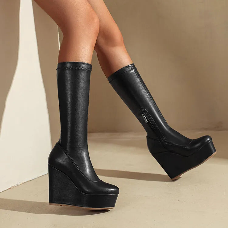 Platform Ramps Mid Calf Gothic Informal Boot - Fashionpara