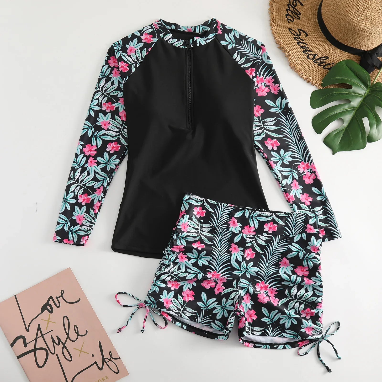 Rash Guard Shorts Drawstring Two Piece Set