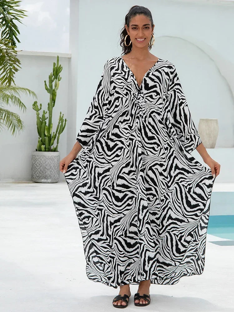 Zebra Stripes Long Dress Cover Up