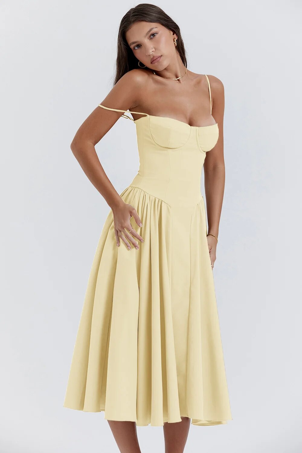 Corset Sweetheart Spaghetti Strap Fit and Flare Midi Dress - View 17