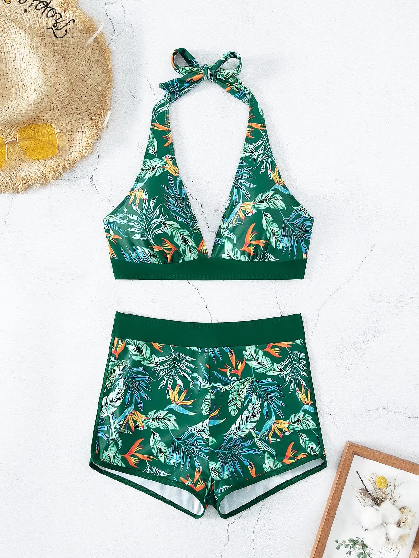 Halter Print Shorts Bikini Two Piece Set