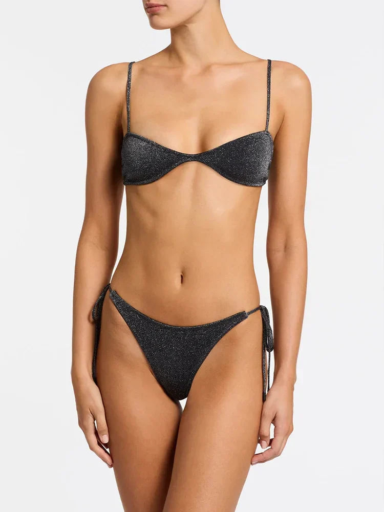 Plaid Low Waist Bikini Set - Fashionpara