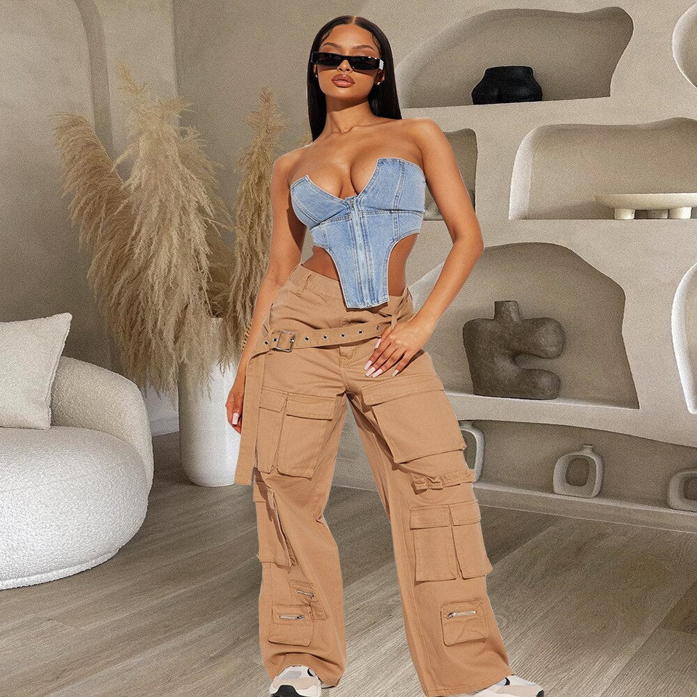 Summer New Irregular Strapless Zipper Denim Crop Top Corset Women Blue Jeans Tube Tops Party Clubwear Streetwear Clothes - Fashionpara