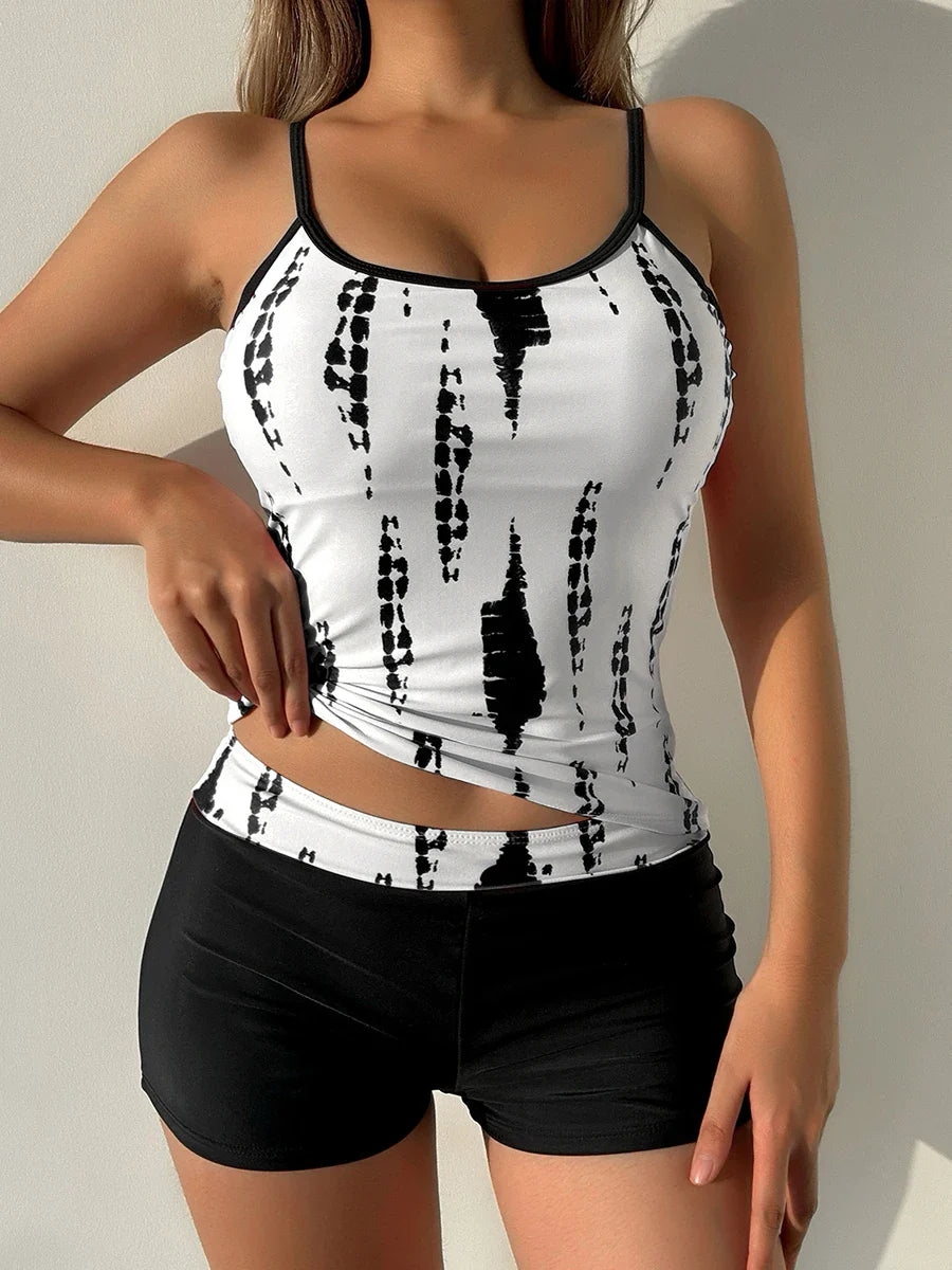 Tie Dye Shorts Tankini High Waist Two Piece Swim Sets - Fashionpara