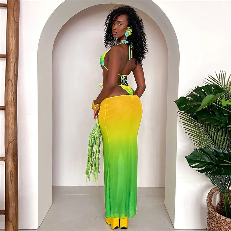 Zebra Leopard Print Bra Long Skirt Three Piece Swim Sets