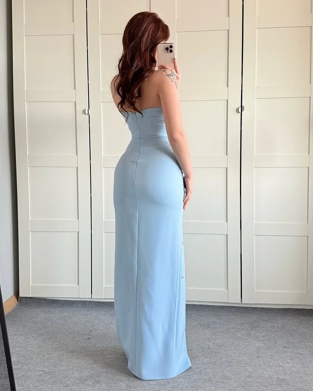 Customized Saudi Evening Dresses Floor Length Strapless Prom Dresses Formal Women Party Gowns Beads Crystals Maid of Honor Dress