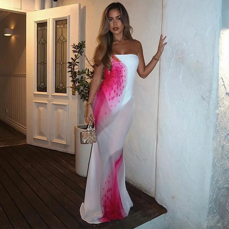 Strapless Ruffle Cutout Bodycon High Split Midi Dress - View 2