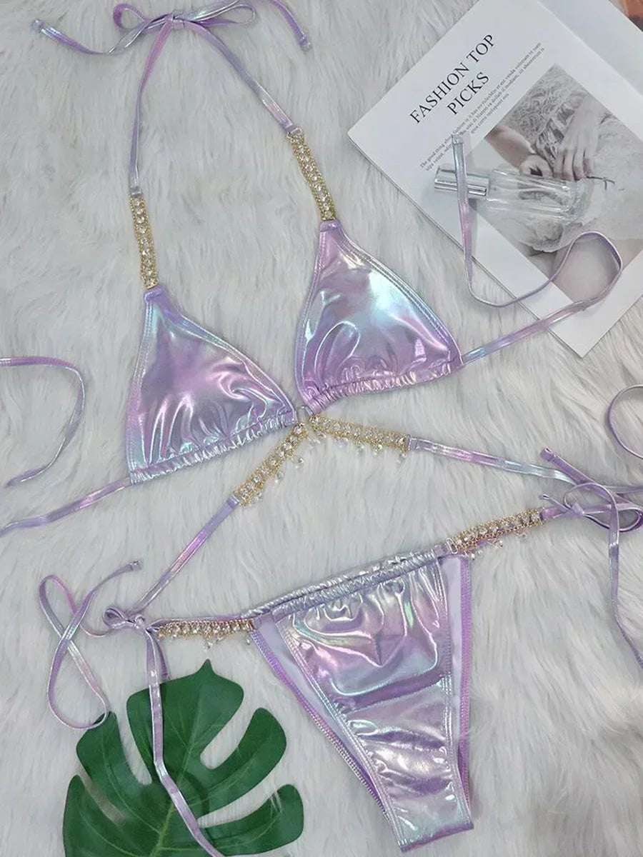 Wrap Around Metal Chains Bikini Set