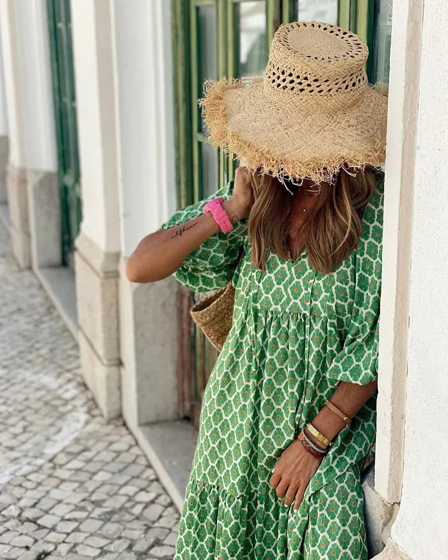 Floral Print V-Neck Puff Sleeve Tiered Midi Dress 6