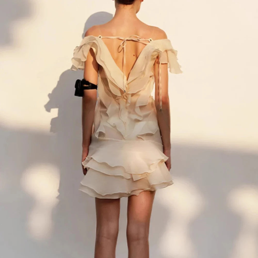 Slash Neck Ruffle Spliced Floral Dress